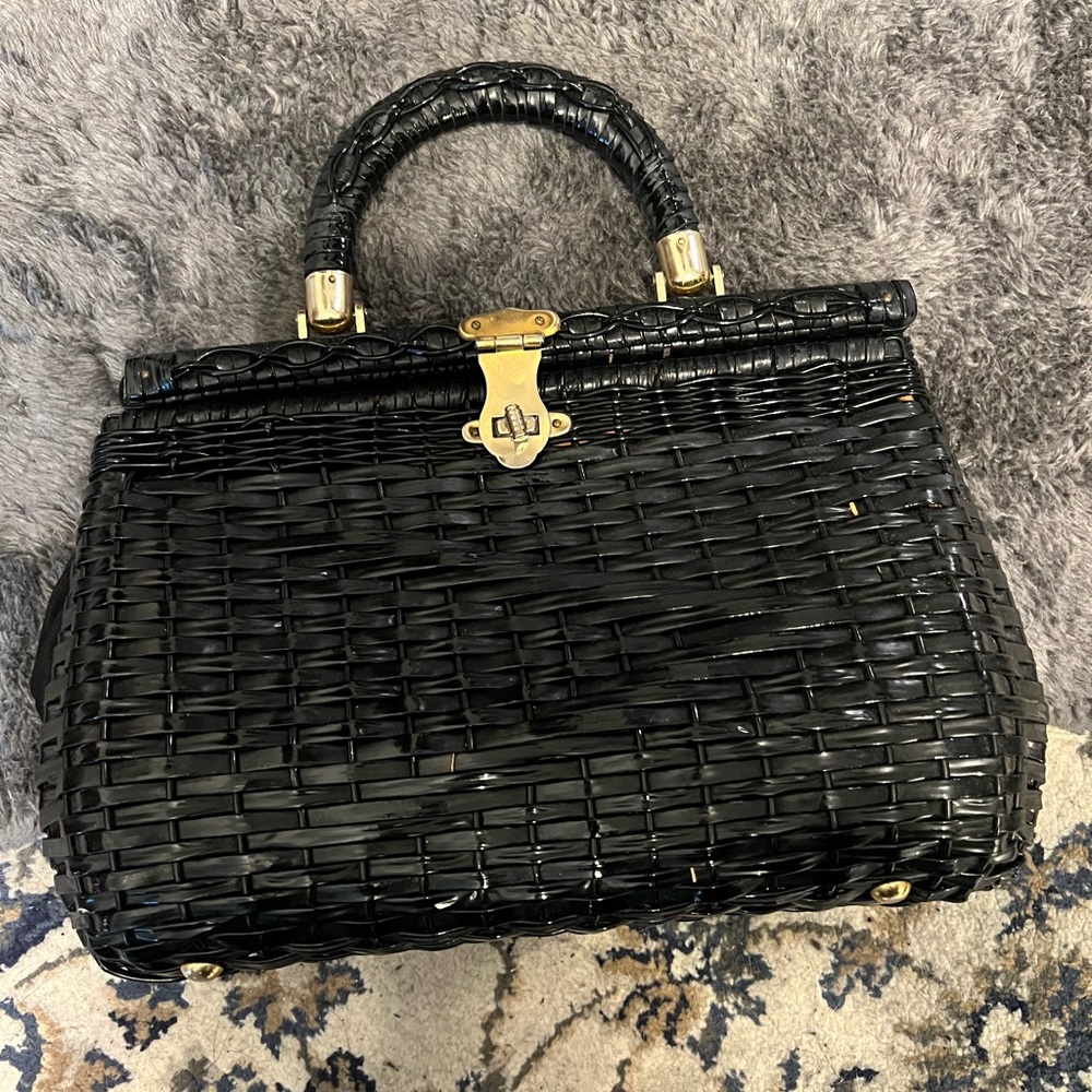 Vintage black rattan handbag
